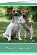 Be my Godparents? Cute Jack Russell dog & puppy, mint green card