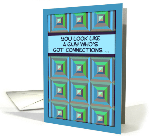 Be my Godfather? Humor, Christian, blue & green geometric pattern card