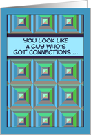 Be my Godfather? Humor, Christian, blue & green geometric pattern card