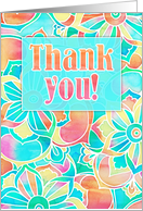 Thank You with Bright Colorful Tropical Watercolor Floral Pattern card