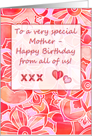 Happy Birthday Mother from All of Us with Peach Red Pink Floral card