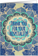 Thank you for your hospitality, floral mandala in navy, mint, gold card