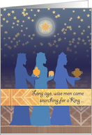 Three Magi Christmas Card, wise men seek a King, stars, gold, blue card