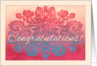 Congratulations! ombre pink, melon, turquoise & cream doodle design card