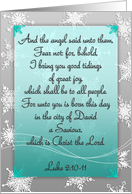 Christian Christmas Scripture The Angel Said in Mint with Snowflakes card