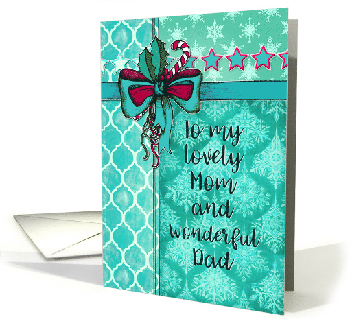 Merry Christmas for Mom and Dad with Holly Ribbon and Snowflakes card