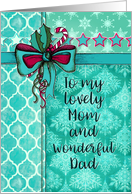 Merry Christmas for Mom and Dad with Holly Ribbon and Snowflakes card