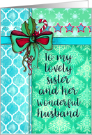 Merry Christmas Sister and Husband with Holly and Snowflake Patterns card