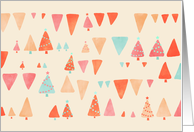 Modern Christmas card, trees & triangles, cream, pink, aqua, peach card