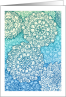 Blue & green abstract floral mandala doodle blank note card