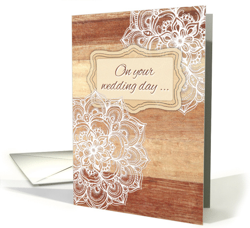 Congratulations on Your Wedding Day with White Doodles on Wood card