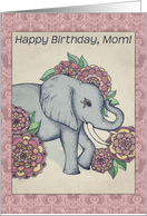 Happy Birthday Mom Cute Elephant Illustration in Vintage Pastels card