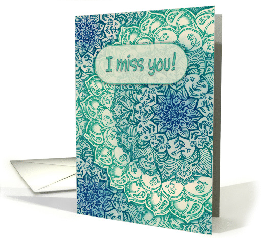 Funny I Miss You with Emerald Green and Navy Blue Floral Doodles card