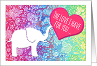 Happy Valentine’s Day - cute elephant with heart, rainbow doodles card