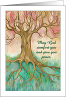 With sympathy, May God comfort you & give you peace, painted tree card