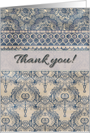 Thank you, vintage wallpaper patterns in navy blue, grey & cream card