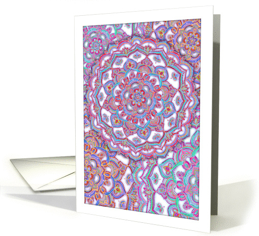 Doodle Tangle style blank note card - aqua, purple, red & white card