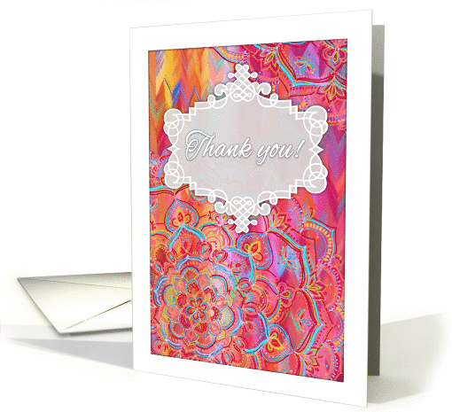 Thank you! - bright, colorful doodle / painted chevron pattern card