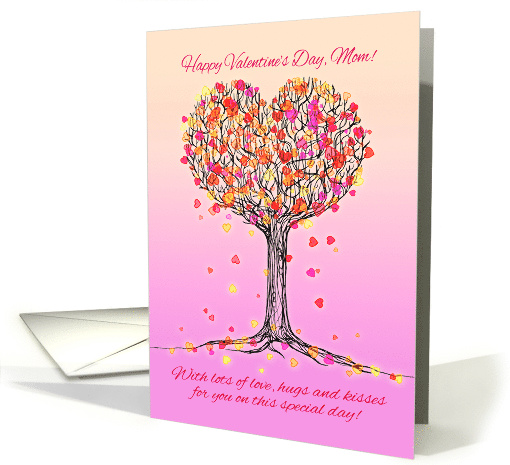 Happy Valentine's Day to Mom with Cute Heart Tree Illustration card
