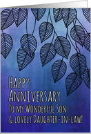 Happy Anniversary, Son & Daughter-in-law, blue watercolor, leaves card
