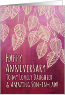 Happy Anniversary Daughter & Son-in-law with Leaves on Dark Pink card