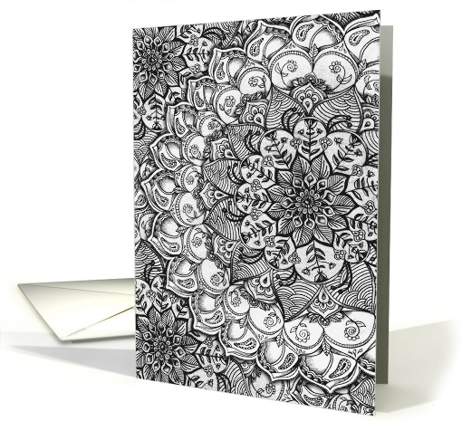 Blank Any Occasion Black and White Doodle Mandala Pattern card