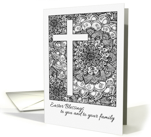 Easter Blessings - black & white doodle design with cross card