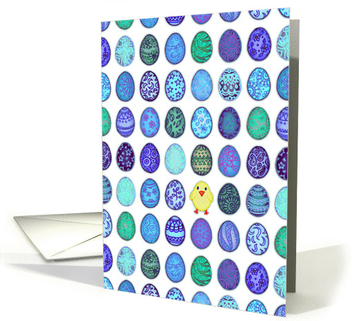 Easter card for Grandson, colored eggs & cute little baby chick. card