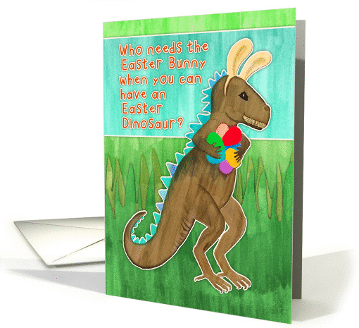 Easter card for Grandson, dinosaur with bunny ears, eggs,... (1257556)