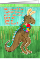 Easter card for Grandson, dinosaur with bunny ears, eggs, illustration card