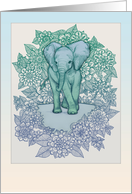 Blank Any Occasion Cute Boho Elephant Doodle in Blue & Green card