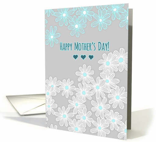 Happy Mother's Day! aqua blue & white daisies on grey card (1271086)