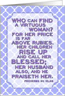 Happy Mother’s Day for Wife, scripture card, Proverbs 31, purple quatrefoil card