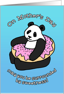 Happy Mother’s Day, cute panda & sweet pink donut cartoon illustration card