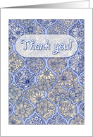 Thank You with Blue Purple and Cream Floral Moroccan Doodle Pattern card