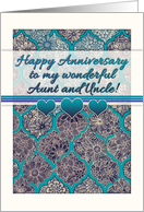 Happy Anniversary to My Aunt & Uncle with Teal Moroccan Floral Pattern card