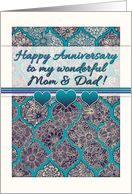 Happy Anniversary to My Wonderful Mom & Dad with Teal Moroccan Floral card