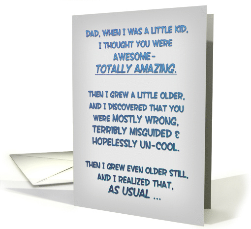 Funny Father's Day for Dad from Adult Child with Typography card