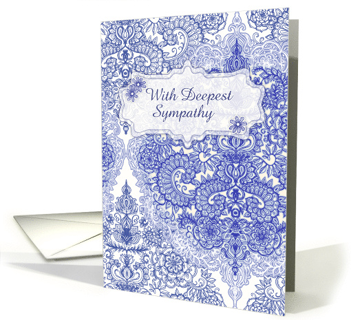 With Deepest Sympathy Detailed Decorative Blue and White Pattern card