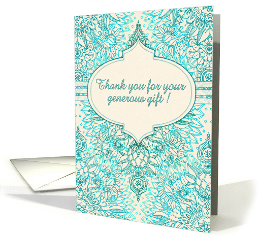 Thank you for wedding gift, turquoise, aqua, teal doodle pattern card