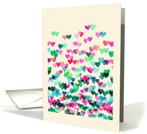 Blank Any Occasion with Watercolor Hearts in Pink & Emerald Green card