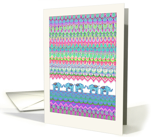 Tiny Colorful Circus Elephants - detailed illustration blank note card