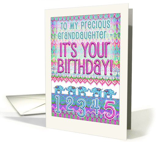 Happy 5th Birthday for Granddaughter, cute tiny circus elephants card