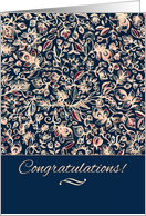 Congratulations Navy Maroon and Cream Hand Drawn Floral Pattern card