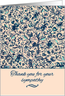 Thank you for your sympathy, cream, teal & blue floral pattern card