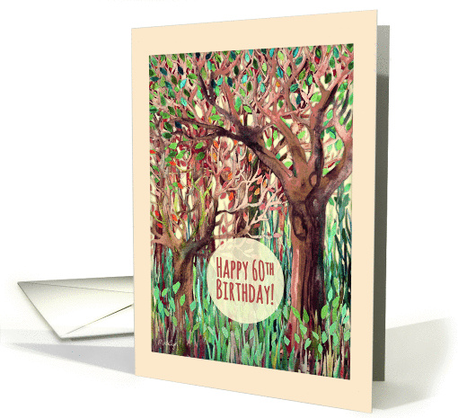 Happy 60th Birthday! Watercolor painting of trees in a forest card