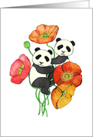 Poppies & Pandas - cute hand drawn illustration, blank inside card