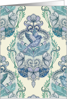 Christian encouragement, vintage sparrow illustration pattern, blue card