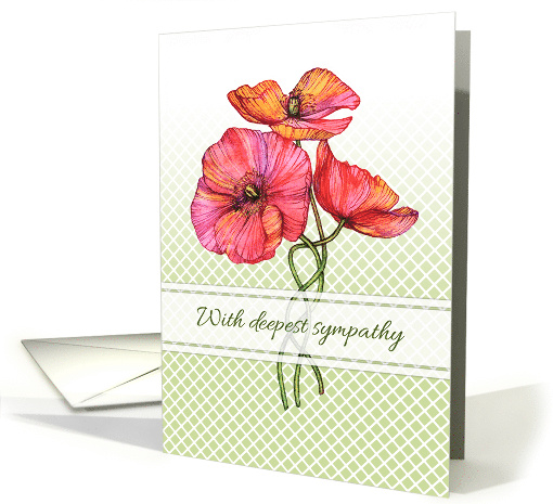 With Deepest Sympathy Pencil and Watercolor Poppy Illustration card