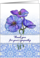Thank you for your sympathy, flowers, blue & purple poppy illustration card